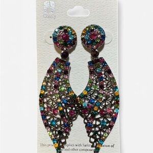 Large Sparkly Earrings with Gemstone Mosaic